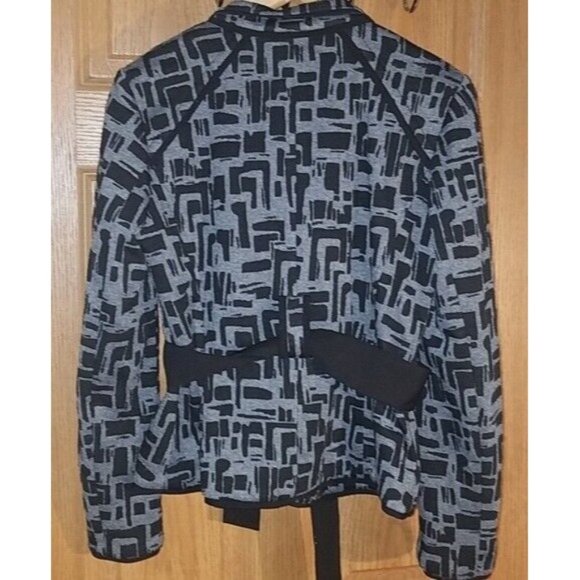 Sandro Sportswear Lined Jacket Belted Abstract Black Gray Print Button up Small - Picture 2 of 5